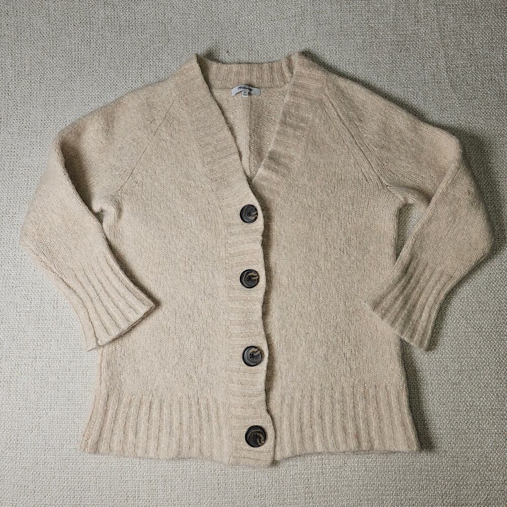 Madewell Alpaca Wool Cream Cardigan with Big Buttons Ribbed Cuffs and Hem XS - Picture 4 of 9